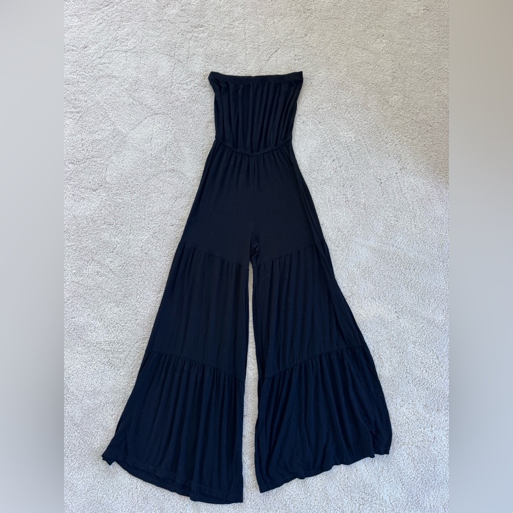 Black Strapless Wide Leg Jumpsuit